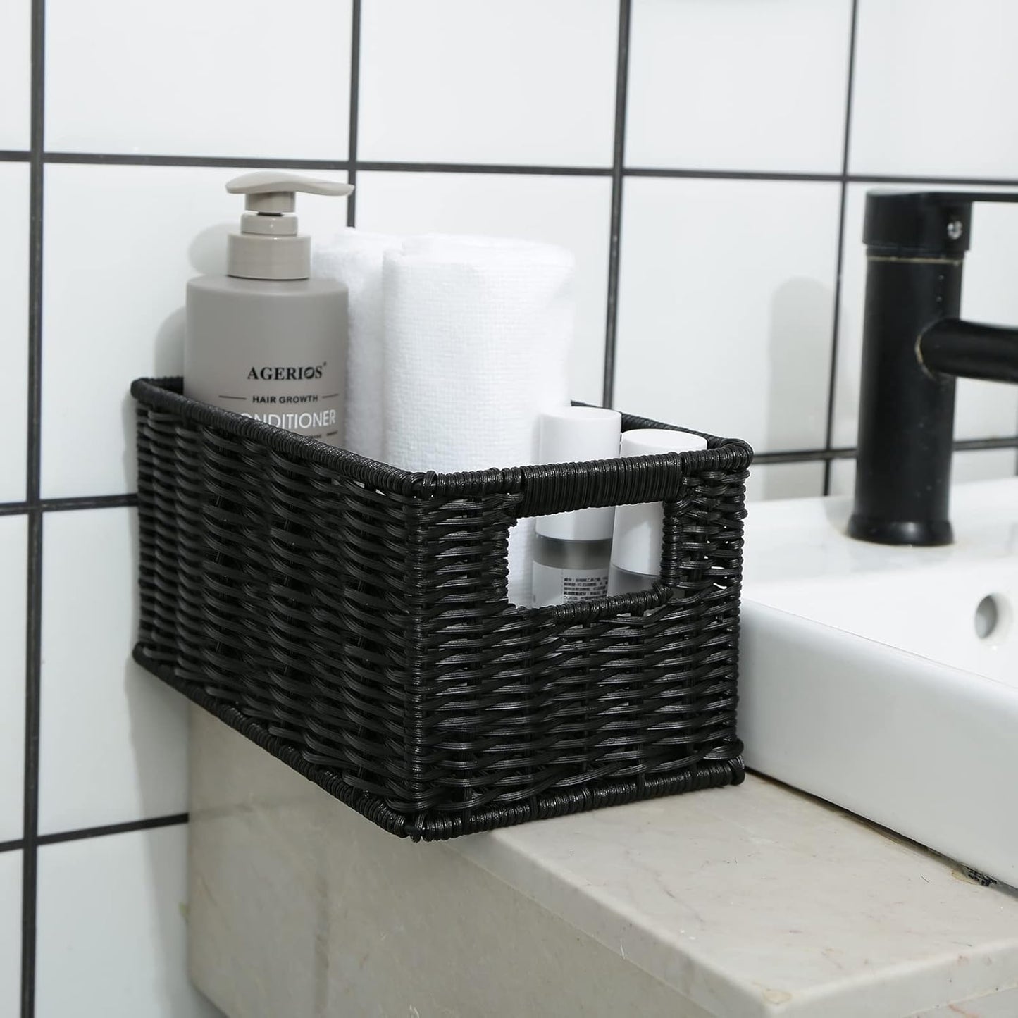 HOONEX Wicker Baskets for Storage, Plastic Baskets for Organizing with Dual Handles, Woven Baskets