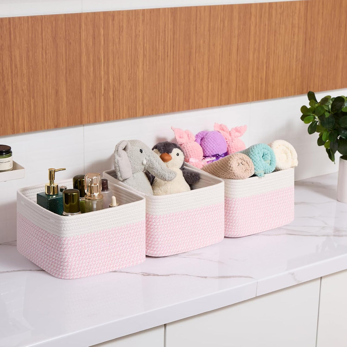 Small Organizing Baskets for Cubes Shelf, 9.7x9.7x7.1 Inch Rope Woven Storage Bins for Nursery