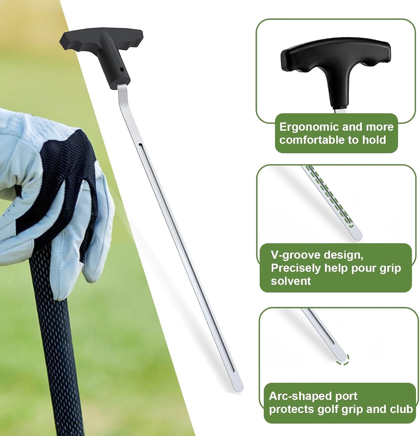 Golf Grip Removal Tool and Golf Grip Tape Removal Tool, V-Groove Grip Remover Saver 12“