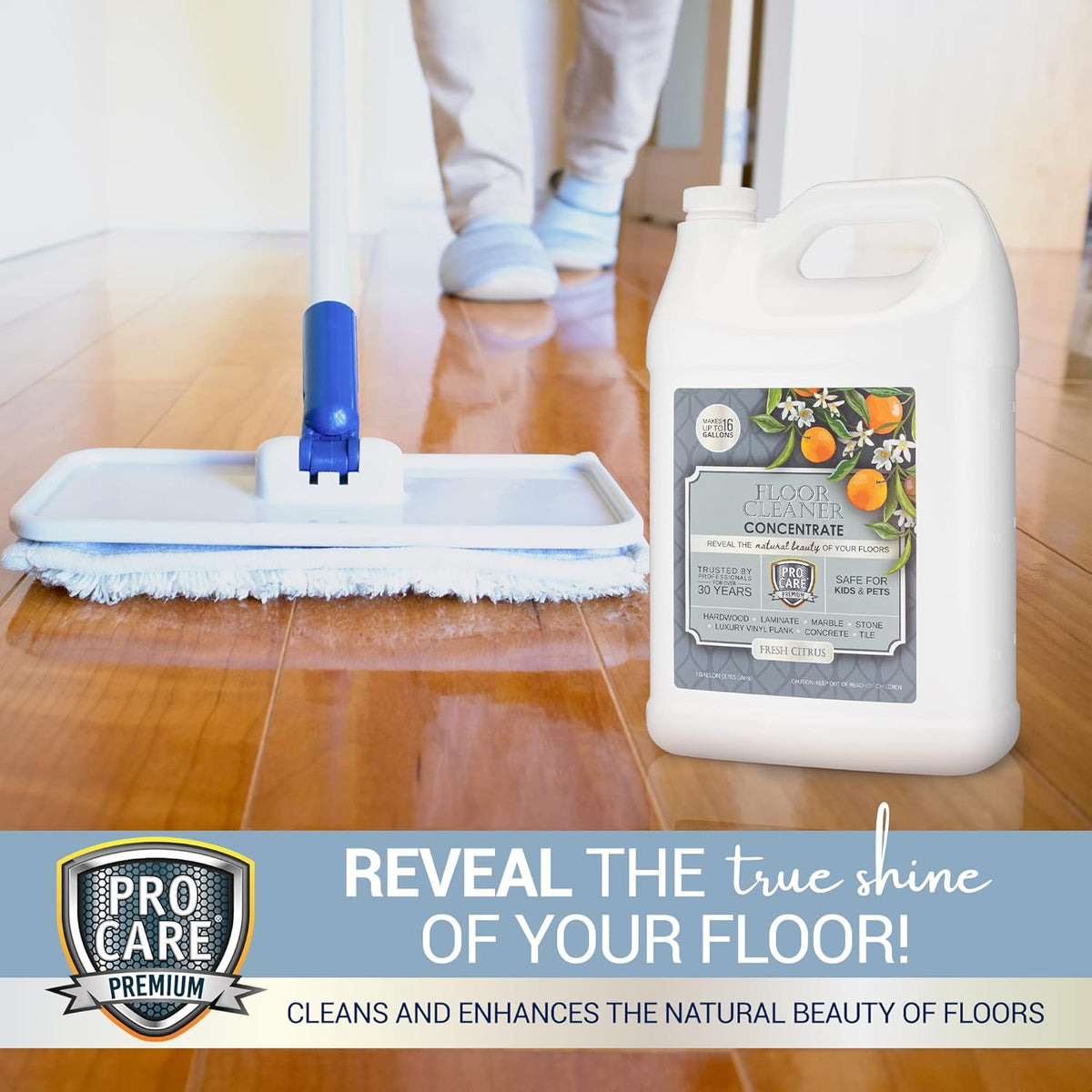 ProCare Citrus Floor Cleaner Concentrate (Made in USA) | Vinyl, Wood, Tile, Stone & Laminate Floor