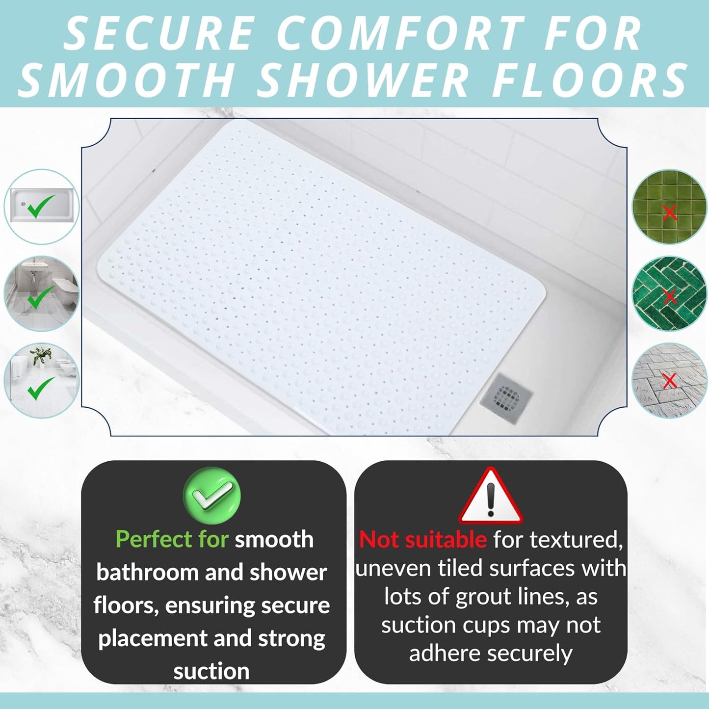 ENKOSI Extra Large Shower Mat Non Slip - 47 x 32 inch - XL Bathroom Shower Mat - Large Shower Matts
