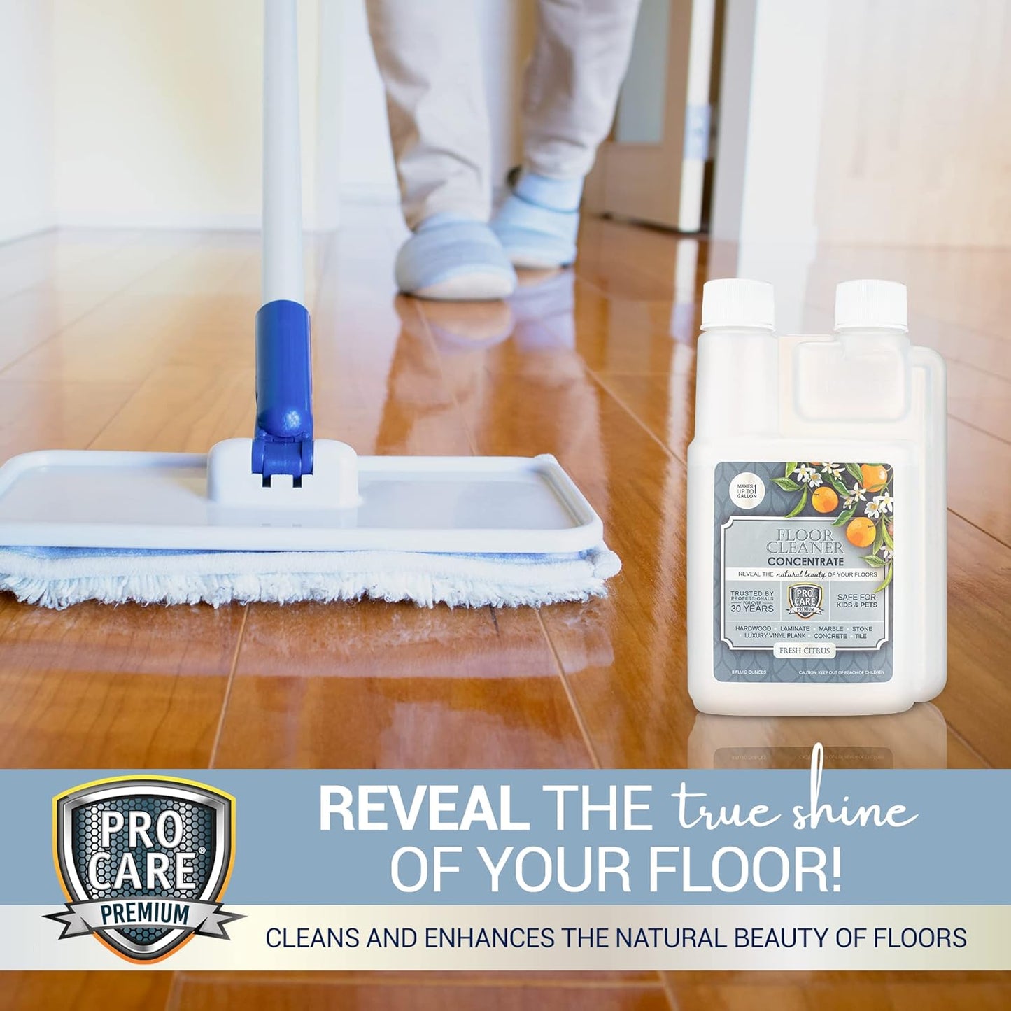 ProCare Citrus Floor Cleaner Concentrate (Made in USA) | Vinyl, Wood, Tile, Stone & Laminate Floor