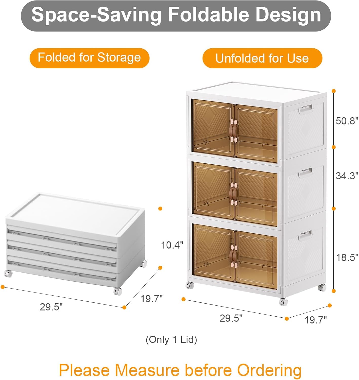 Extra Large Stackable Storage Bins with Lids & Wheels & Door, 480QT-160QT/40GAL*3Pack Foldable