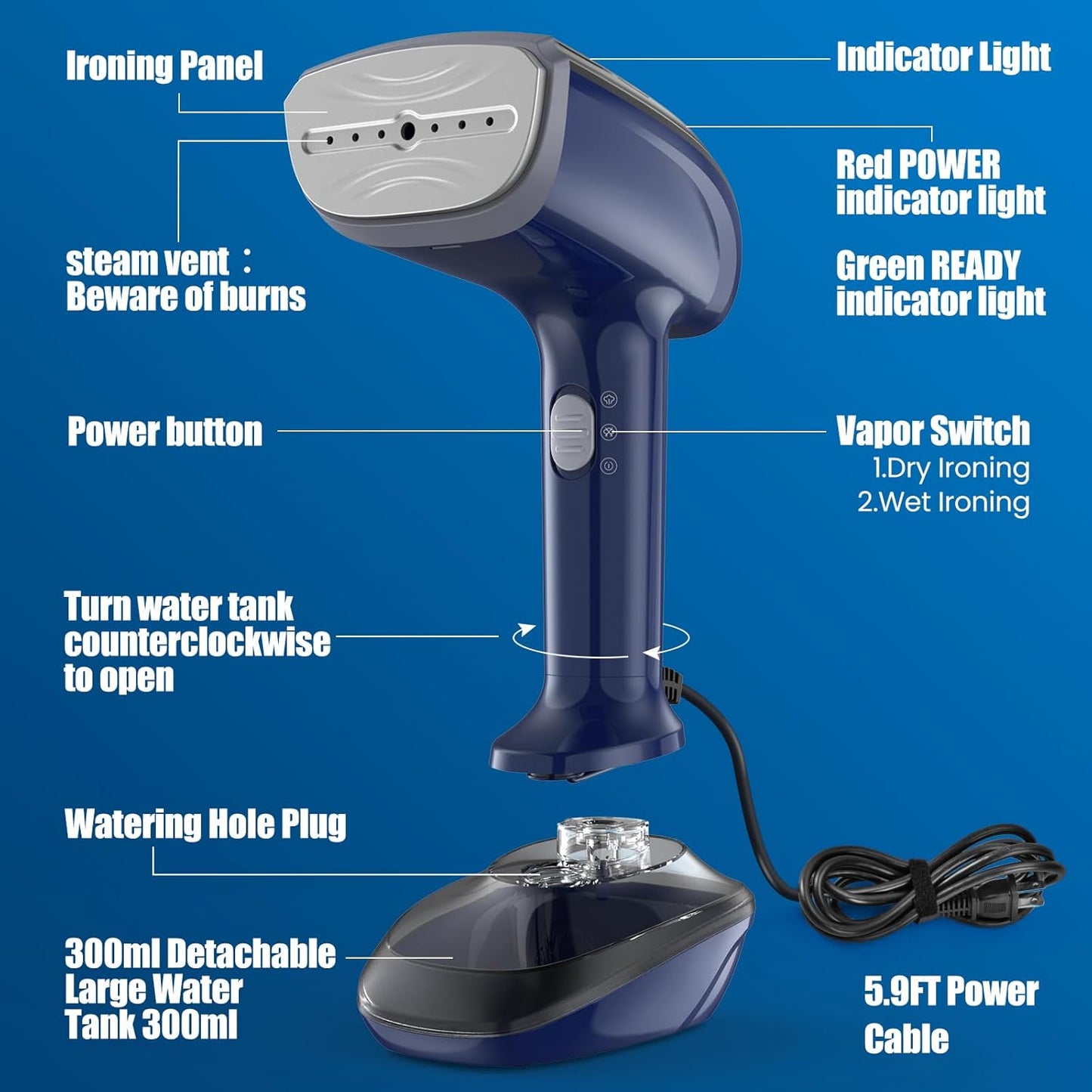 Powerful Handheld Fabric Steamer - 1800W with Fast Ceramic Heat-Up Plate, 2-in-1 Ironing & Wrinkle