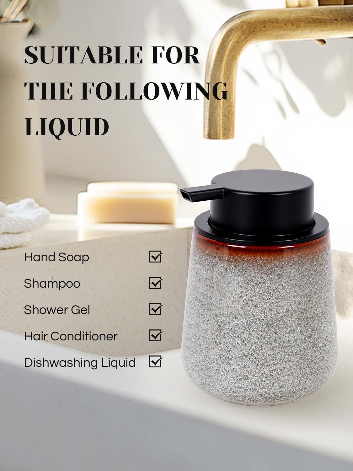 INGOFIN Ceramic Foaming Soap Dispenser -12oz Foam Hand Soap Dispenser Bathroom, Modern Refillable