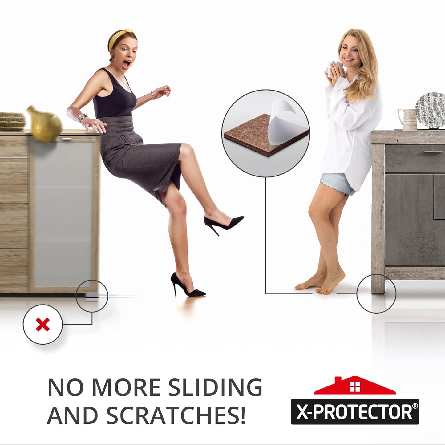 Non Slip Furniture Pads 8 pcs 1 1/2" X-Protector - Premium Furniture Grippers! Self-Adhesive Rubber