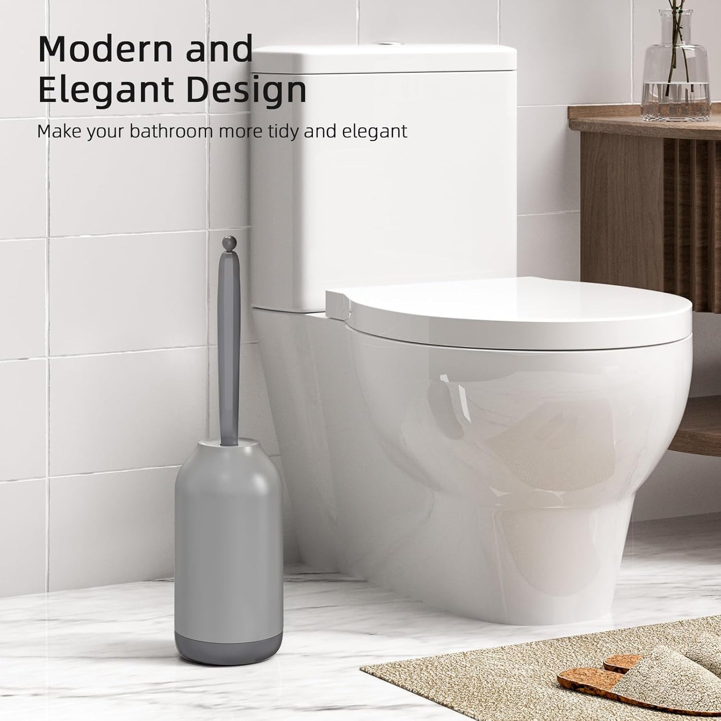 HAMITOR Toilet Bowl Brush Holder Set: Bathroom Deep Cleaning Toilet Cleaner Scrubber Under Rim with