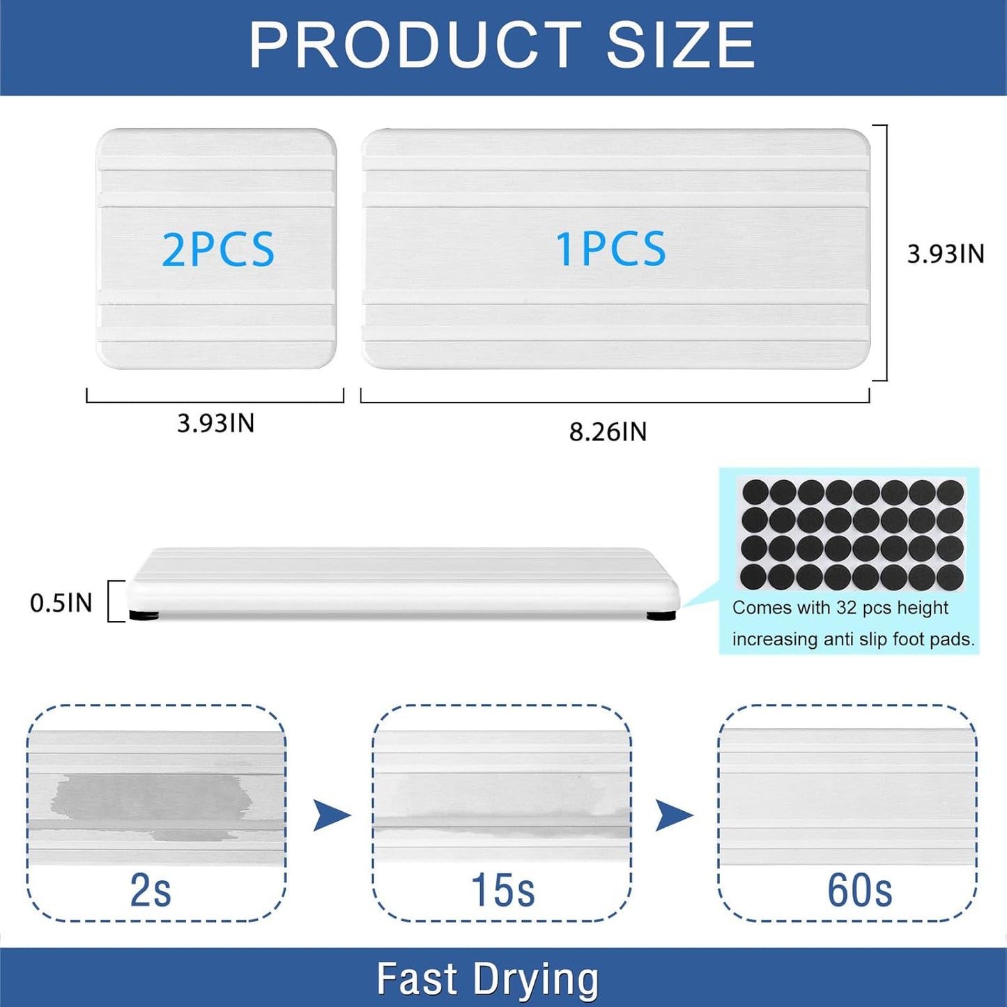 3PCS Water Absorbing Stone Tray, DryingNeat Diatomite Stone Sink Tray, Instant Dry Sink Coasters
