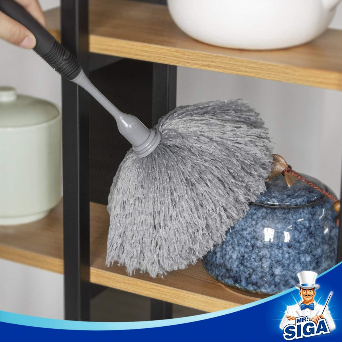 MR.SIGA Microfiber Delicate Duster, Comfortable Non Slip Handle, Detachable Washable Duster Head