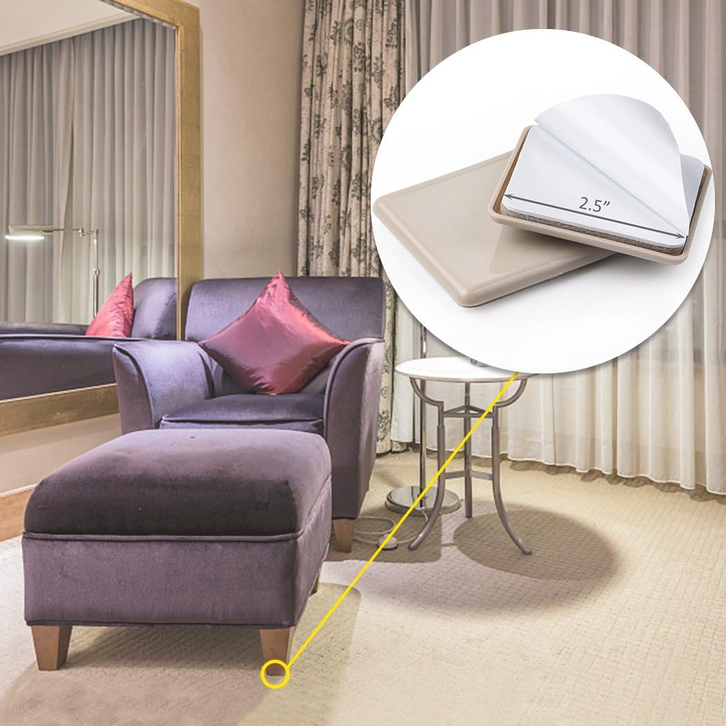 Ezprotekt 16 Pcs Self-Stick Furniture Movers Sliders for Carpet, 2.5 inch Square Self-Adhesive
