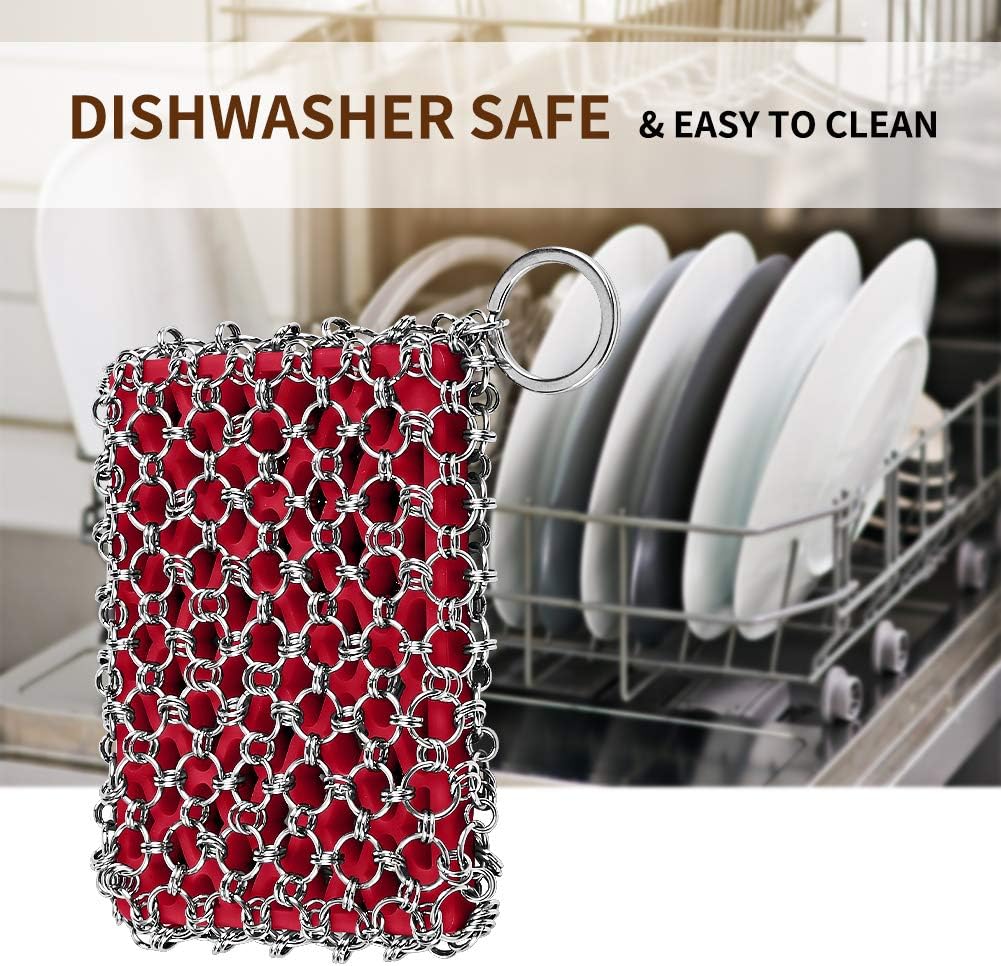 Herda 316L Cast Iron Scrubber Cleaner, Large Cast Iron Chain Mail Scrubber - Chainmail Scrubber