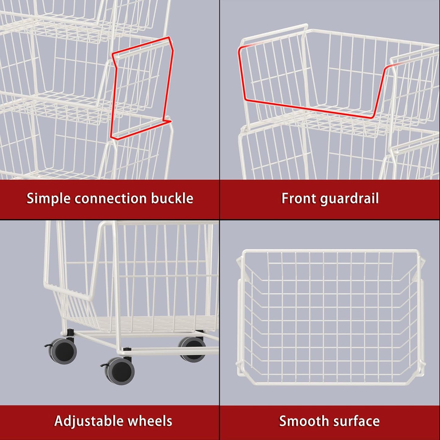 PUSDON Stackable Metal Storage Carts, Dual Use Shelf for Kitchen Fruit Vegetable Baskets with