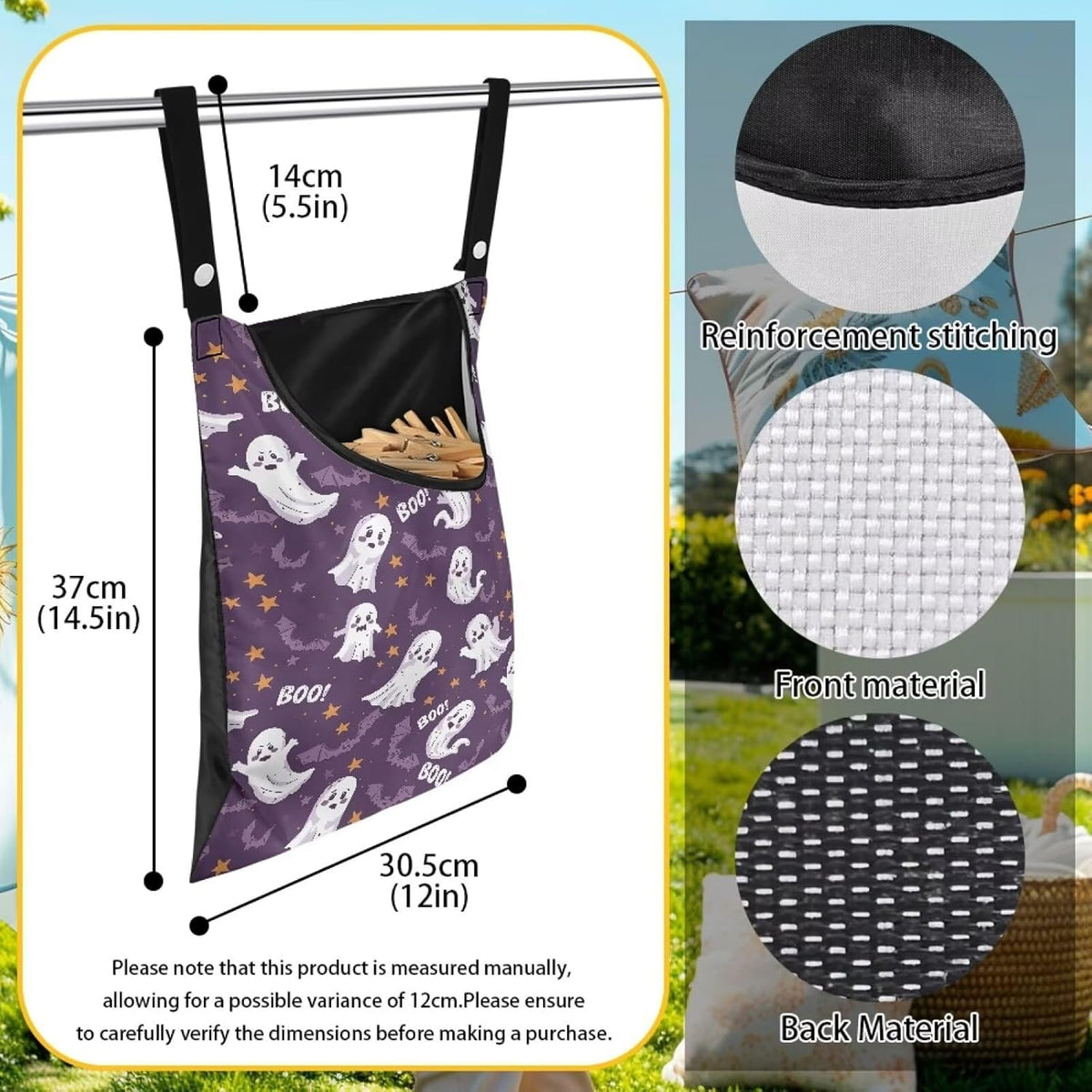 Cute Ghost Clothespin Storage Hanger Bags Laundry Clothespin Bag with a Large Opening, Hanging