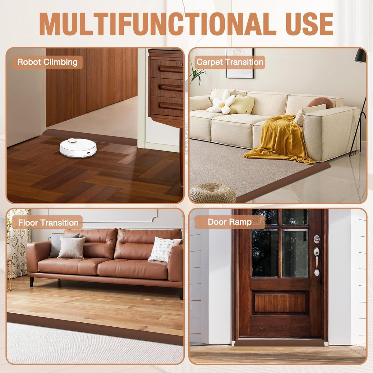 Floor Transition Strip Self Adhesive Vinyl Door Threshold for Doorways Carpet Edging Trim Overlap