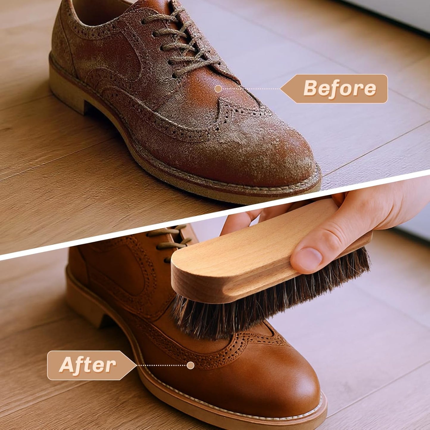 2 Pcs Horsehair Shine Shoes Brush Kit Polish Dauber Applicators Cleaning Leather Shoes Boots Care