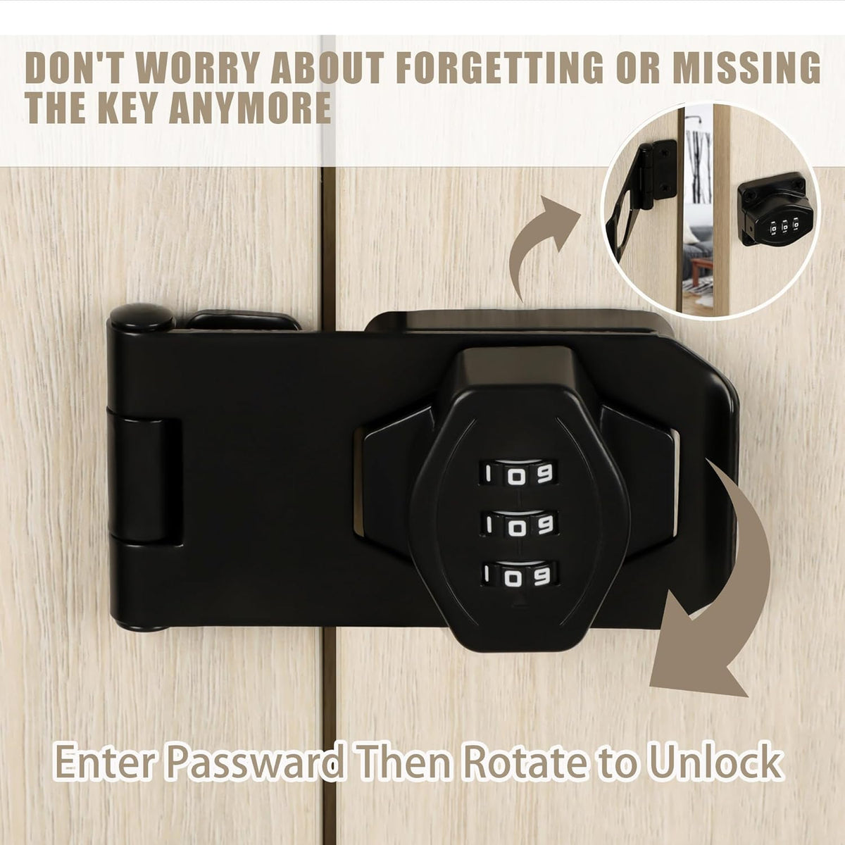 Password Rotary Hasp Locks, Digit Combination Lock Door Security Slide Latch Door Lock for Drawers
