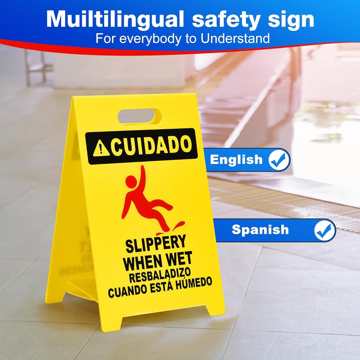 MATTHEW CLEANING 19'' 2 Pack,Industrial Wet Floor Sign 2-Sided Durable Corrugated Plastic Birght
