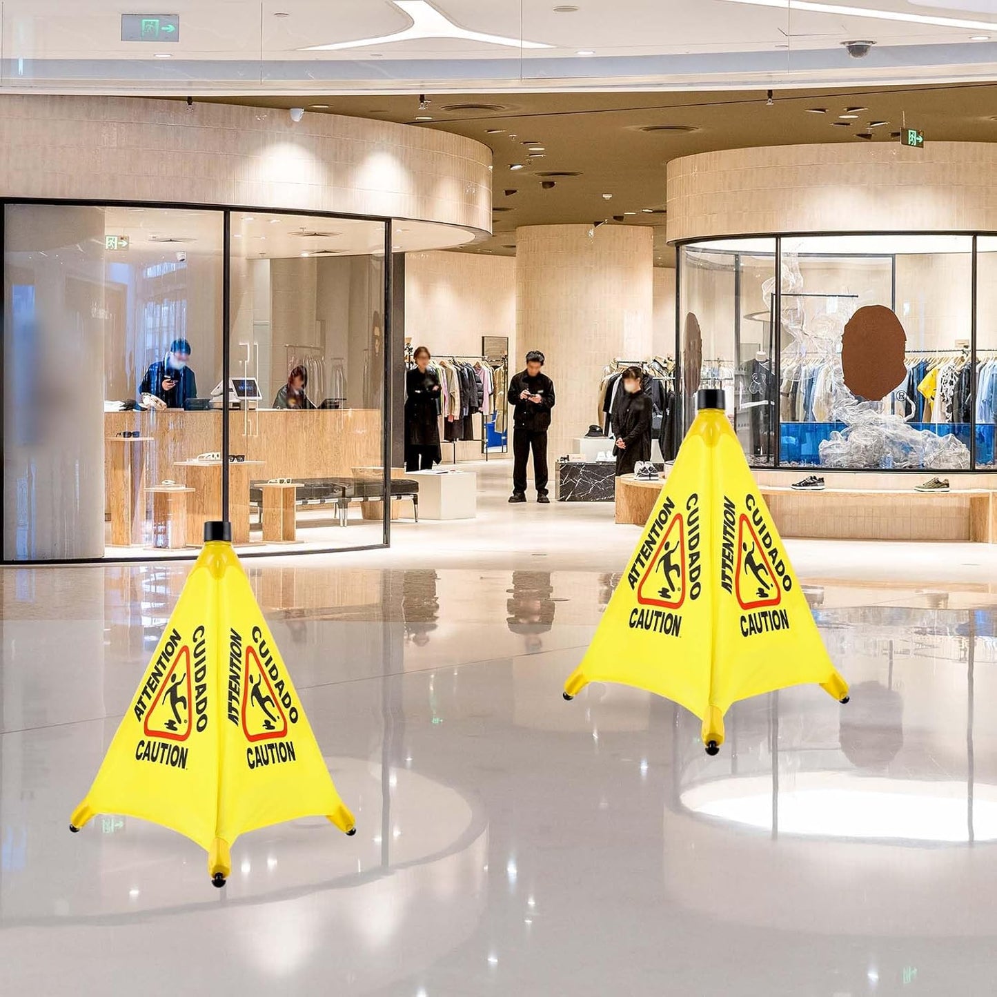 4-Packs Wet Floor Signs 20 Inch, Pop UP Bilingual Yellow Caution Wet Floor Sign with Wall Mounted