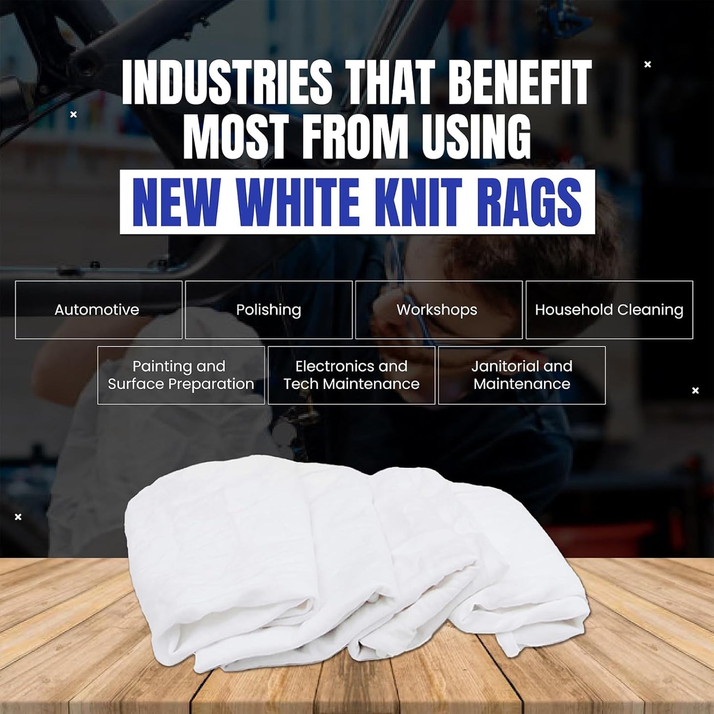 Premium White Knit (600 lbs. Pallet - 60x10 lbs. Box of Rags) Cotton T-Shirt Cloth Wiping Rags