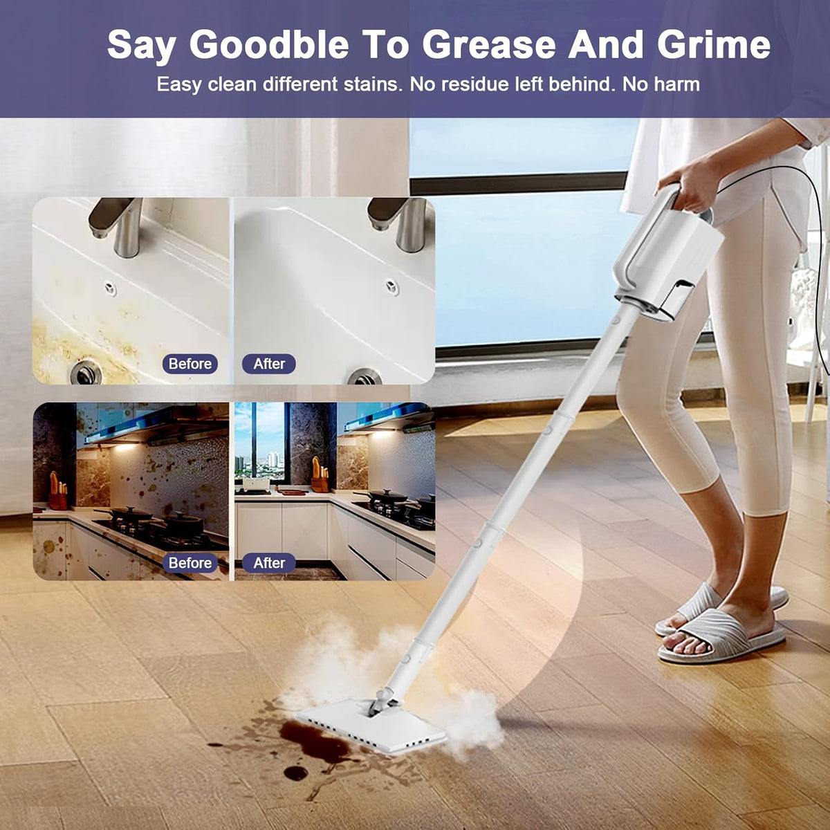 Steam Cleaner, 6 in1 Rotated Steam Mop Cleaner with 2 Modes, 2 Microfiber Pads, 400ML Removable