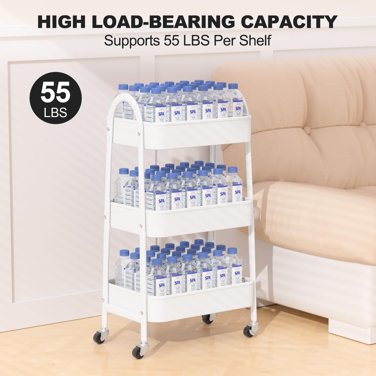 EAGMAK 3 Tier Rolling Cart Under Desk, Large Metal Storage Cart with Handle and Lockable Wheels