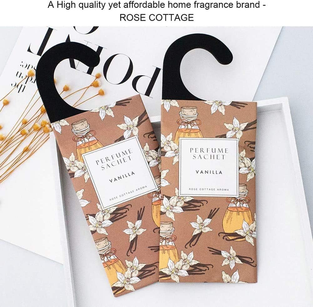 ROSE COTTAGE Large 12 Packs Vanilla Hanging Closet Air Freshener Scented Sachets Long Lasting Smell