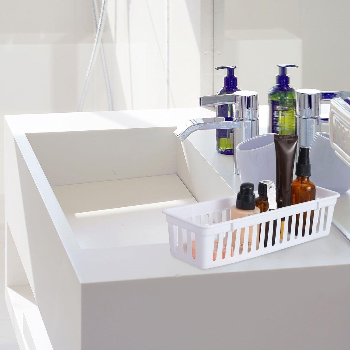 Domensi 24 Pcs Slim Plastic Storage Baskets Tray for Organizing 10.25 x 3.25 x 2.5 Inch Small