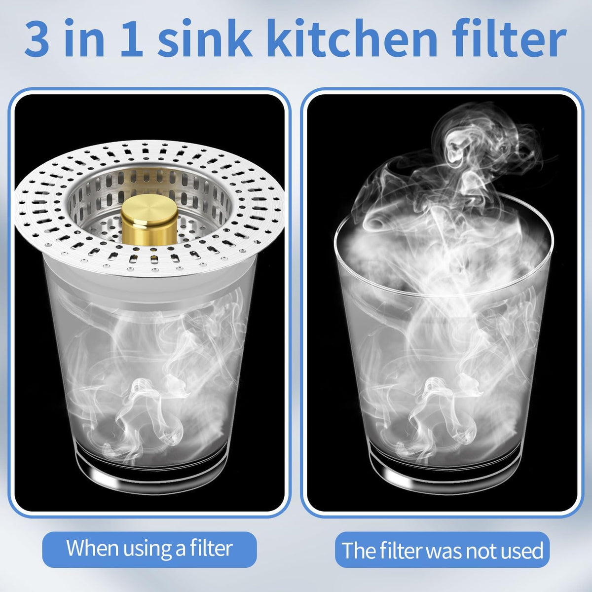 Upgraded 3 in 1 Kitchen Sink Drain Strainer - Stainless Steel Sink Stopper, Anti-Clogging Sink Food