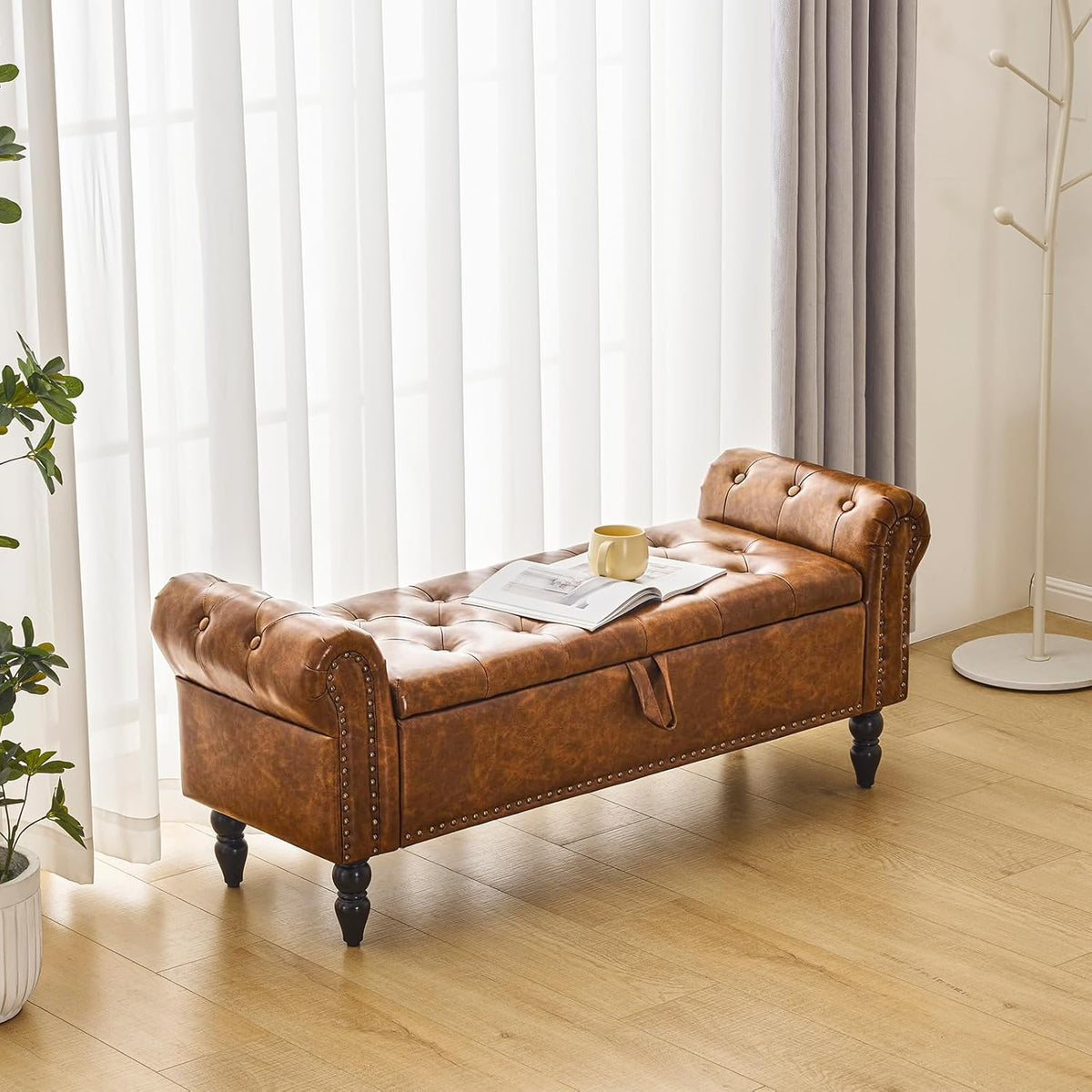 Furnimart Storage Bedroom Bench for End of Bed, Faux Leather Upholstered Storage Ottoman with
