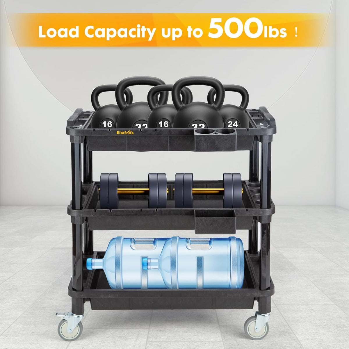 ELAFROS Multi-Use Utility Cart - 32.4x18.3 Heavy-Duty Service Cart with 3 Deep Shelves