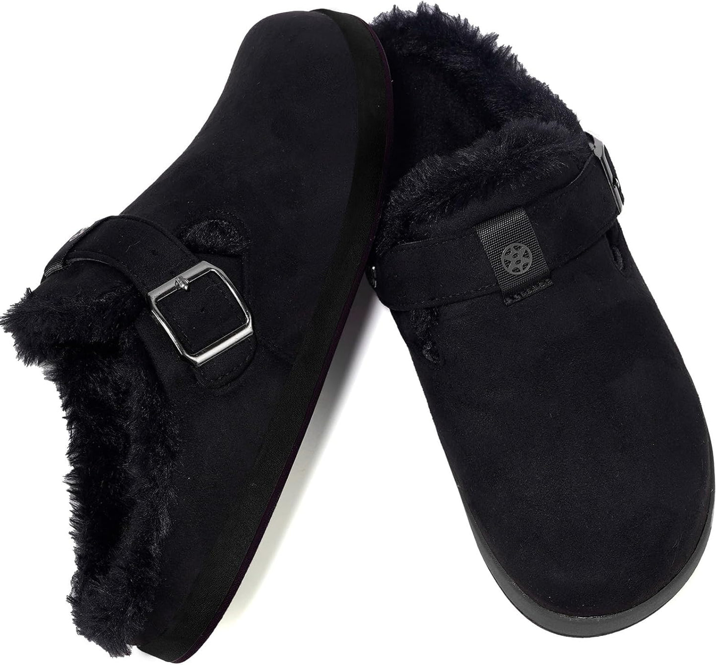 Fur Lined Clogs for Women Men Suede Winter Slippers Arch Support Slip on Mules Potato Shoes with