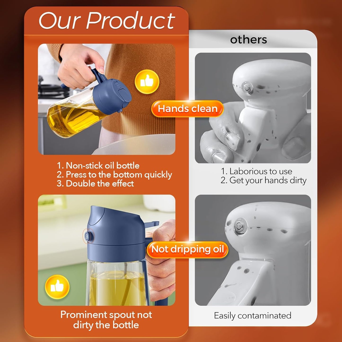 YARRAMATE 16oz/470ml Glass Olive Oil Sprayer for Cooking with Stickers, 2 in 1 Oil Dispenser for