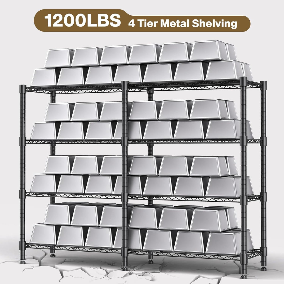 Himimi 4-Tier Heavy Duty Metal Storage Rack, 1200LBS Adjustable Wire Shelving for Storage, Standing