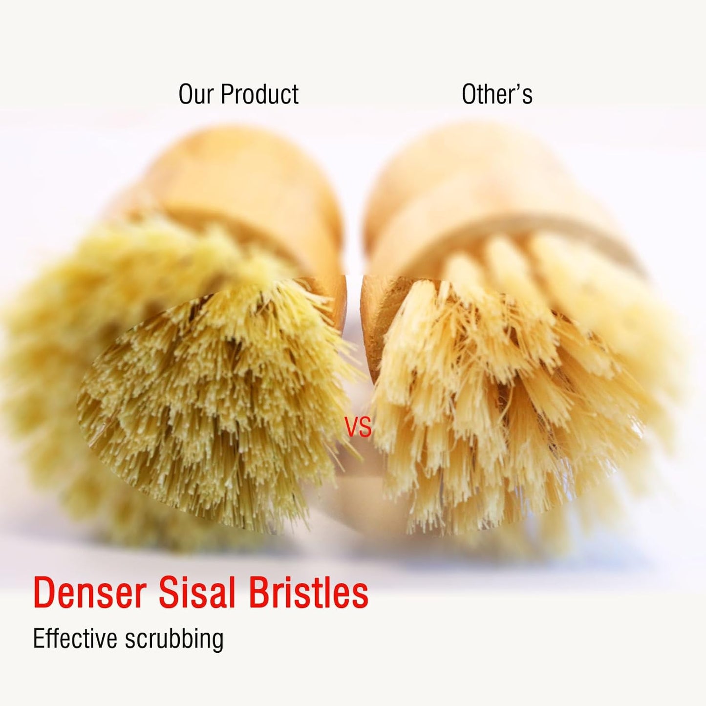 Natural Bristle Dish Brush Set, 1 Wooden Dish Brush and 1 Bamboo Dish Brush with 1 Bamboo Drainer