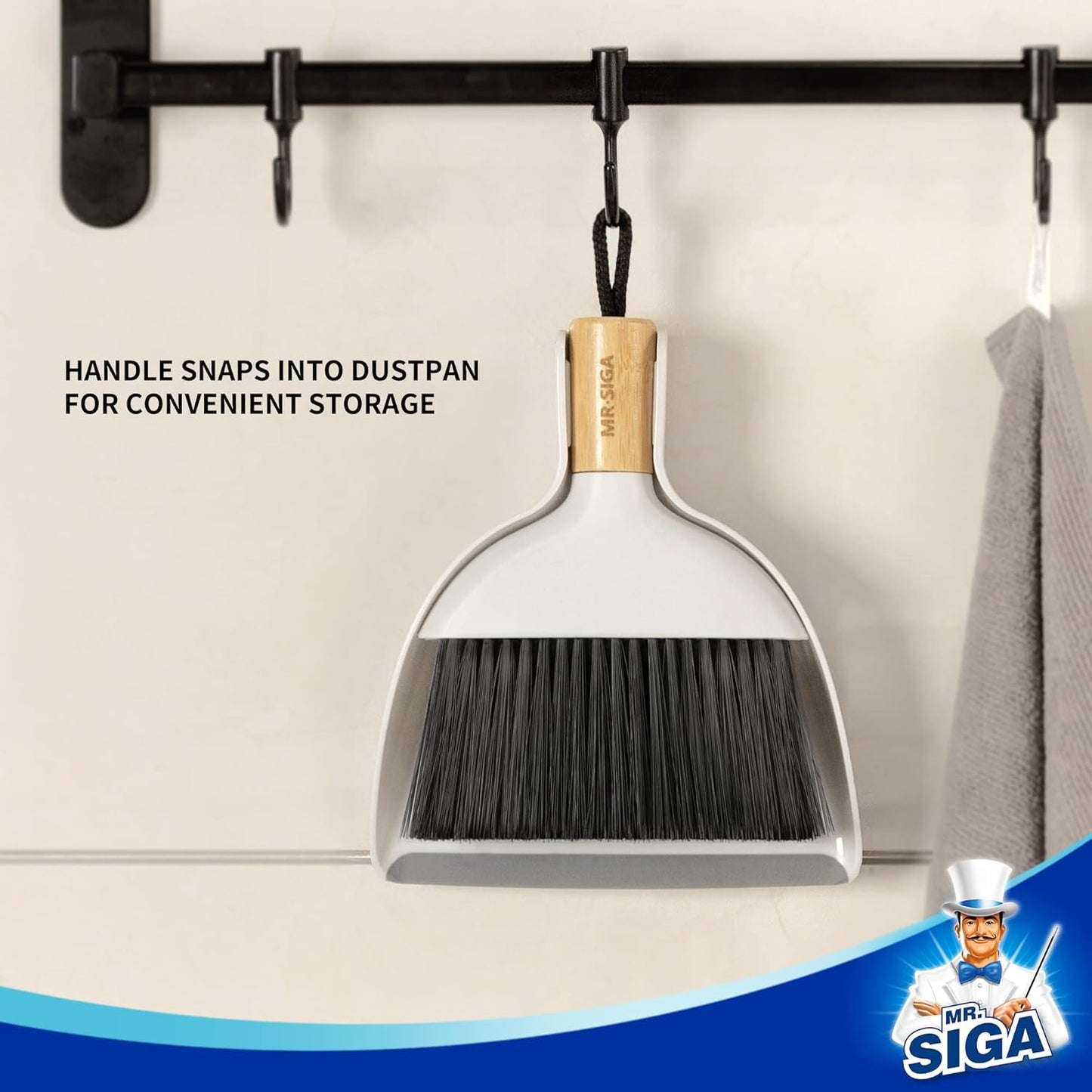 MR.SIGA Mini Dustpan and Brush Set, Portable Cleaning Brush and Dustpan Combo with Bamboo Handle, 1