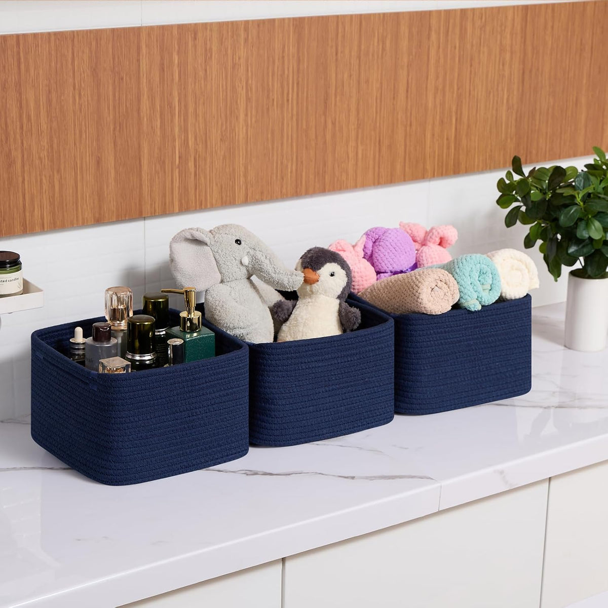 Small Organizing Baskets for Cubes Shelf, 9.7x9.7x7.1 Inch Rope Woven Storage Bins for Nursery