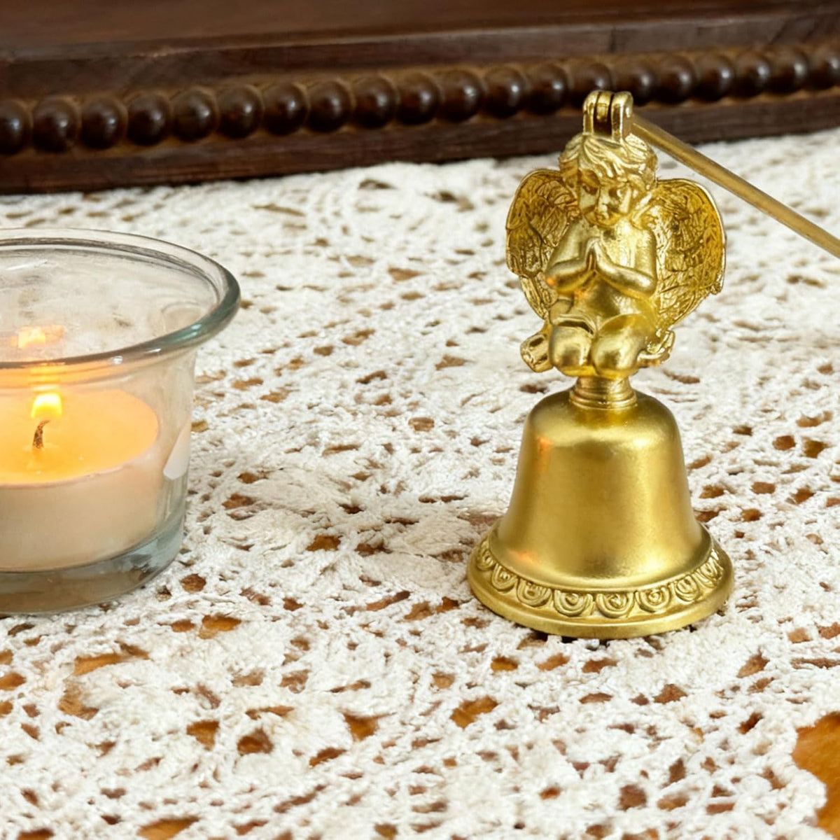 Golden Angel Candle Snuffer, Metal Candle Extinguisher with Praying Angel Design, Ideal for Home