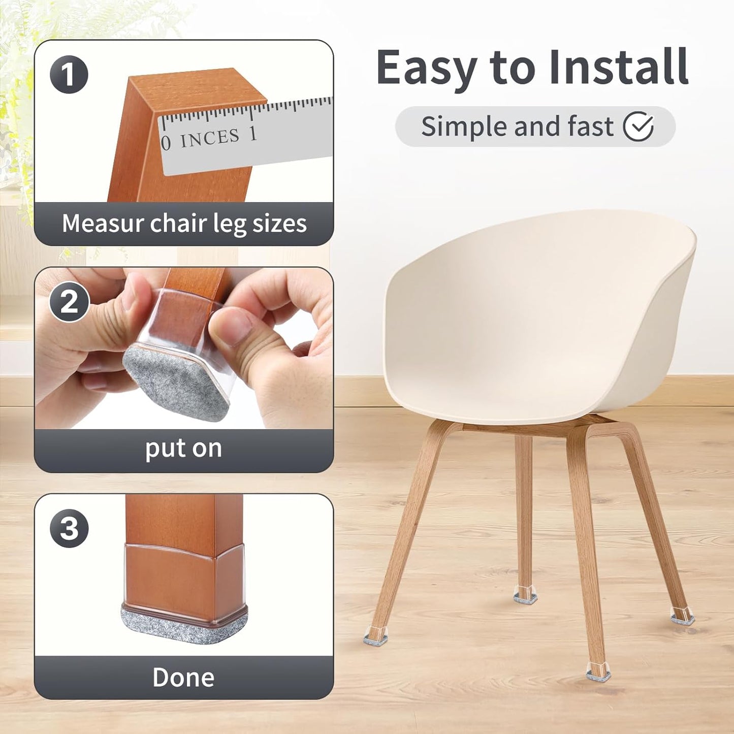 Ezprotekt 8 Pcs Rectangle Grey Felt Chair Leg Floor Protectors for Hardwood Floors, Rectangle