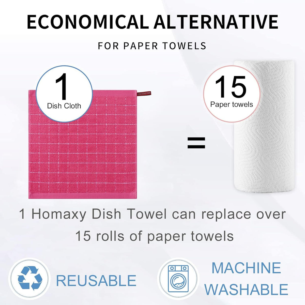 Homaxy 100% Cotton Terry Kitchen Dish Cloths, Ultra Soft and Absorbent Dish Towels for Kitchen