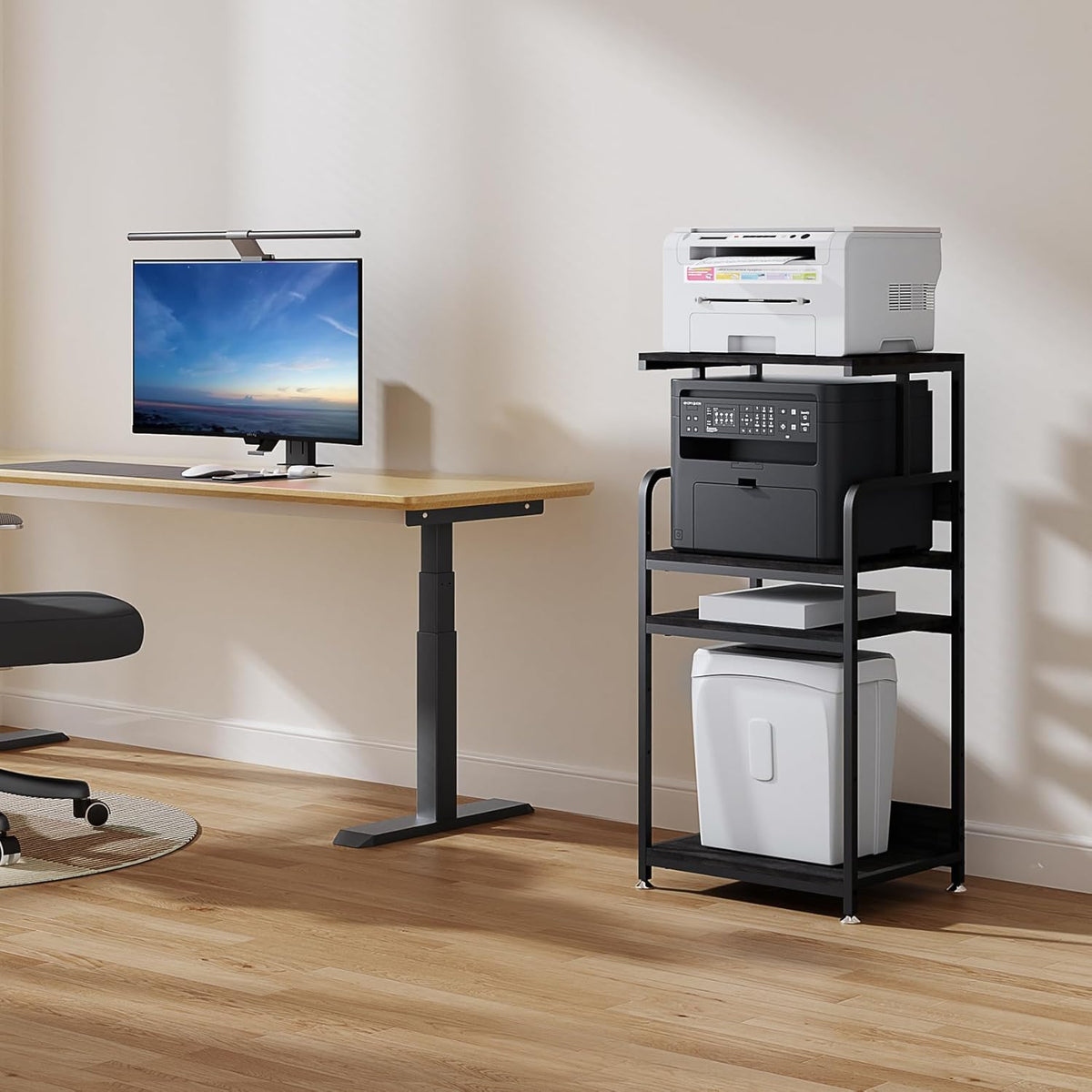4 Tier Printer Stand with Storage Shelf, Large Tall Printer Table for Home Office, Mobile Printer