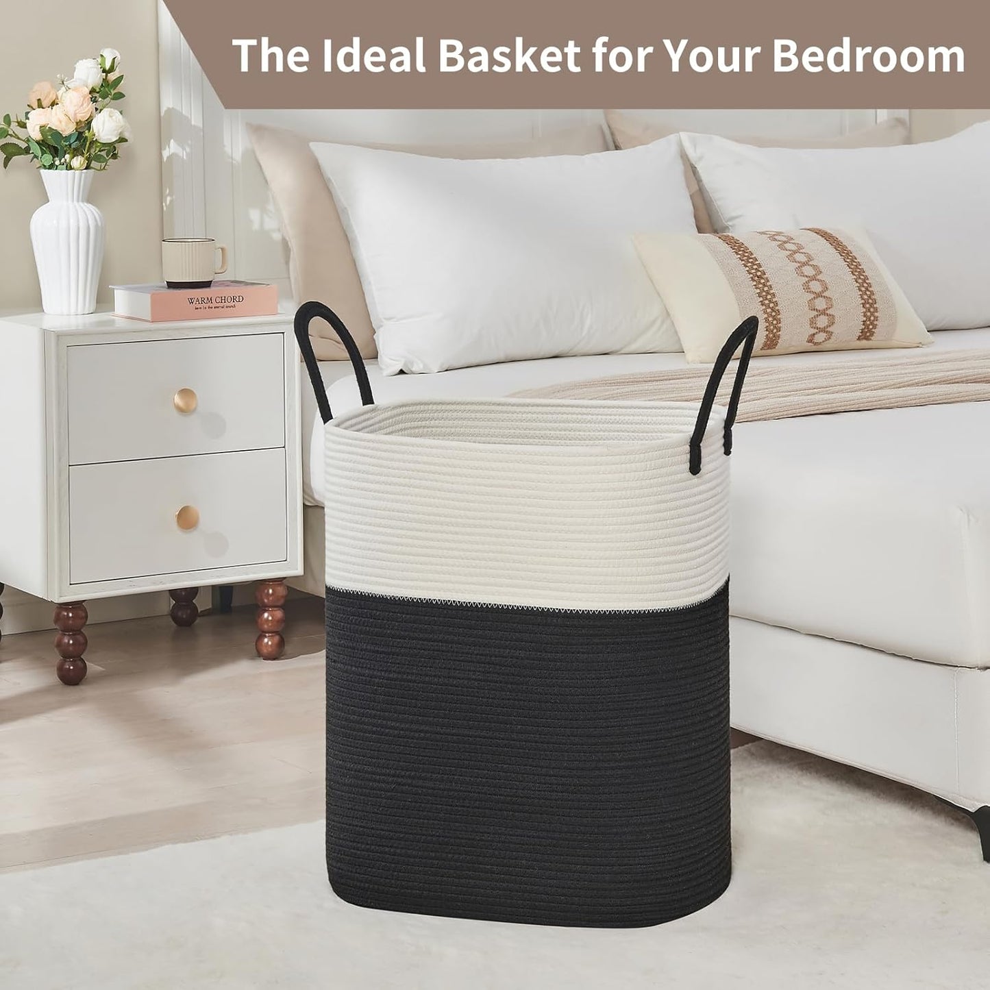 Laundry Basket with Handles - Blanket Basket & Hampers for Bedroom Aesthetic, Laundry Hamper &