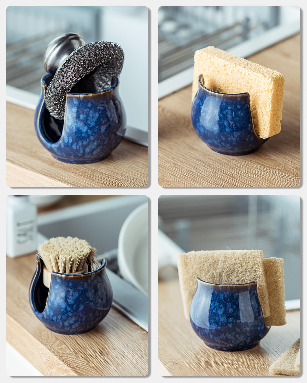 Ceramic Sponge Holder, Kitchen Sink Scrubby Caddy Organizer Dish Sponge Dish Rack for Scrubbers
