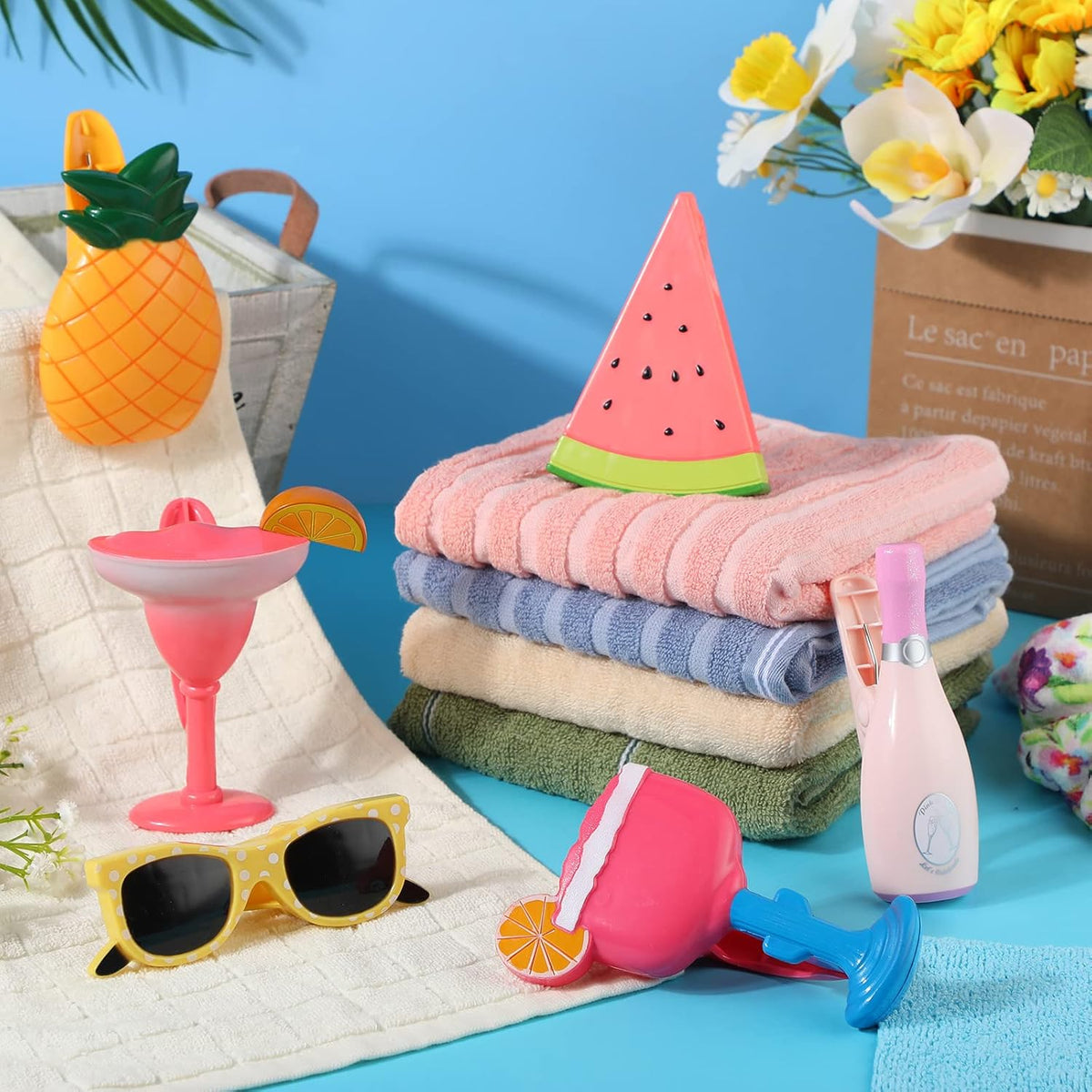 Honoson 12 Pcs Beach Towel Clips Beach Chairs Clips Plastic Swimming Pool Towel Holders Jumbo Size