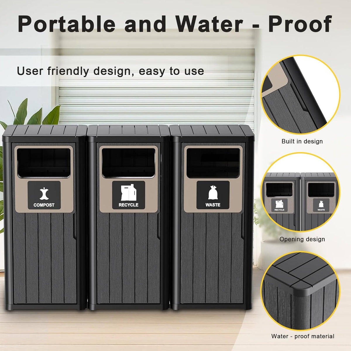 ROJIK 35" Tall Outdoor Trash Can,Weatherproof Resin Garbage Indoor Durable Lightweight,Suitable for