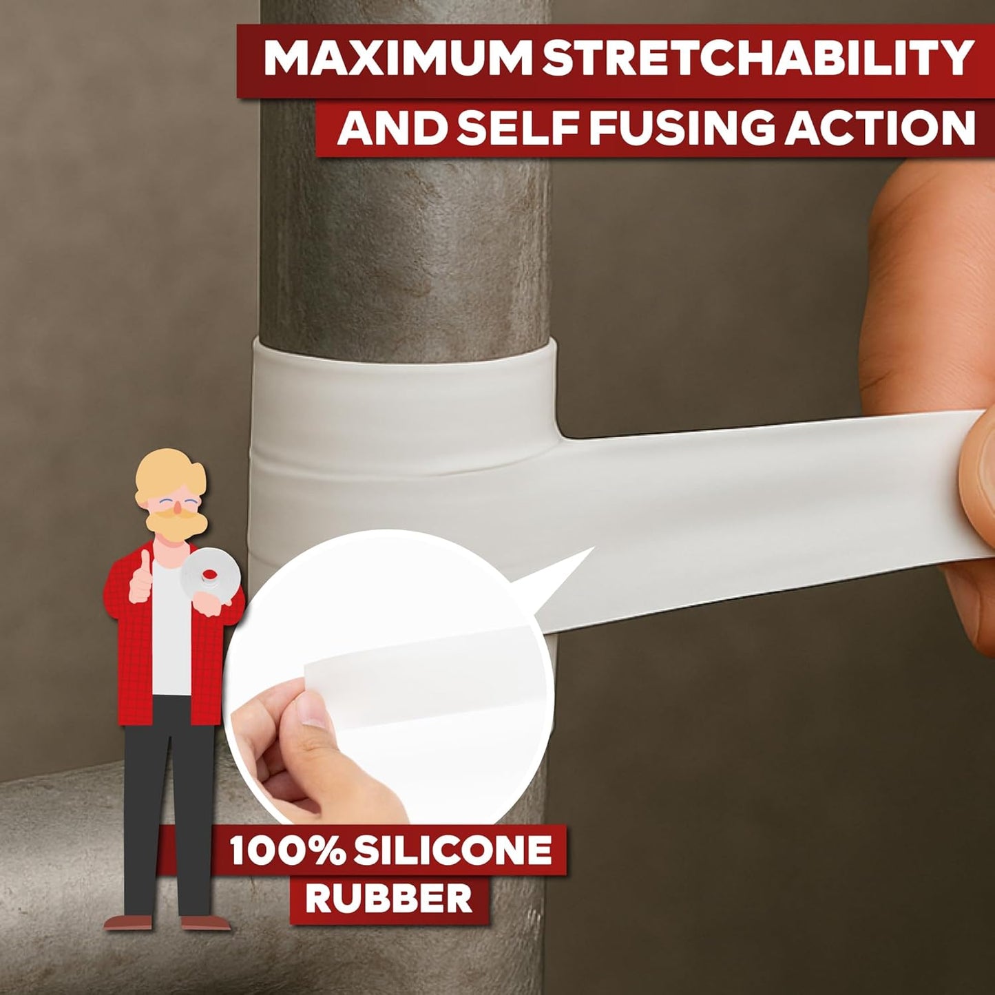 XFasten Self Fusing Silicone Tape Waterproof White– 1" x 36 Feet, Self Amalgamating Tape, Silicone