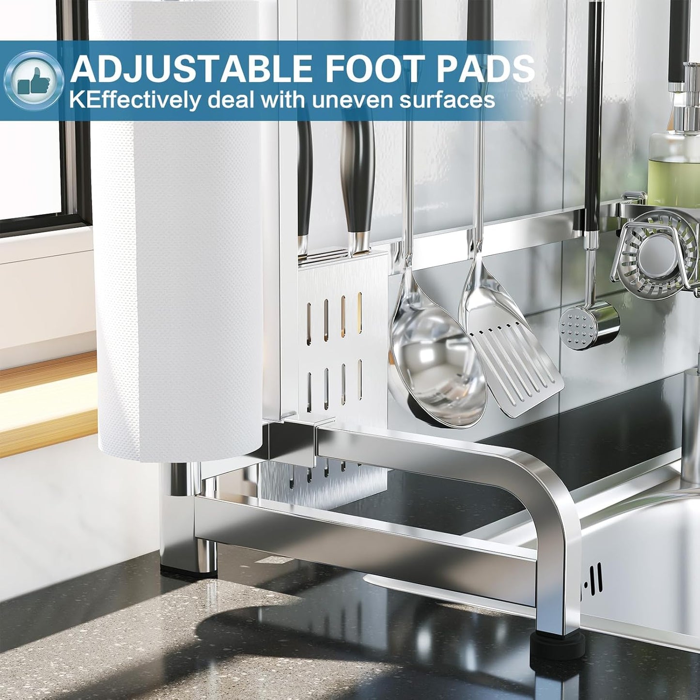 Over The Sink Dish Drying Rack,3 Tier Adjustable Length Full Stainless Steel Large Storage Kitchen