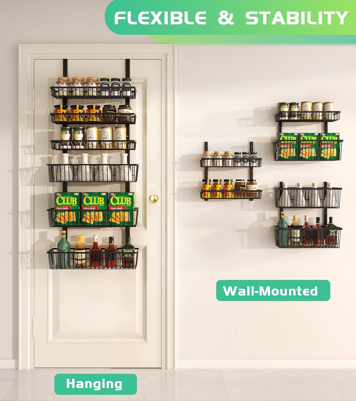 Over The Door Pantry Organizer, Pantry Organization and Storage, 6-Tier Deep Baskets Hanging