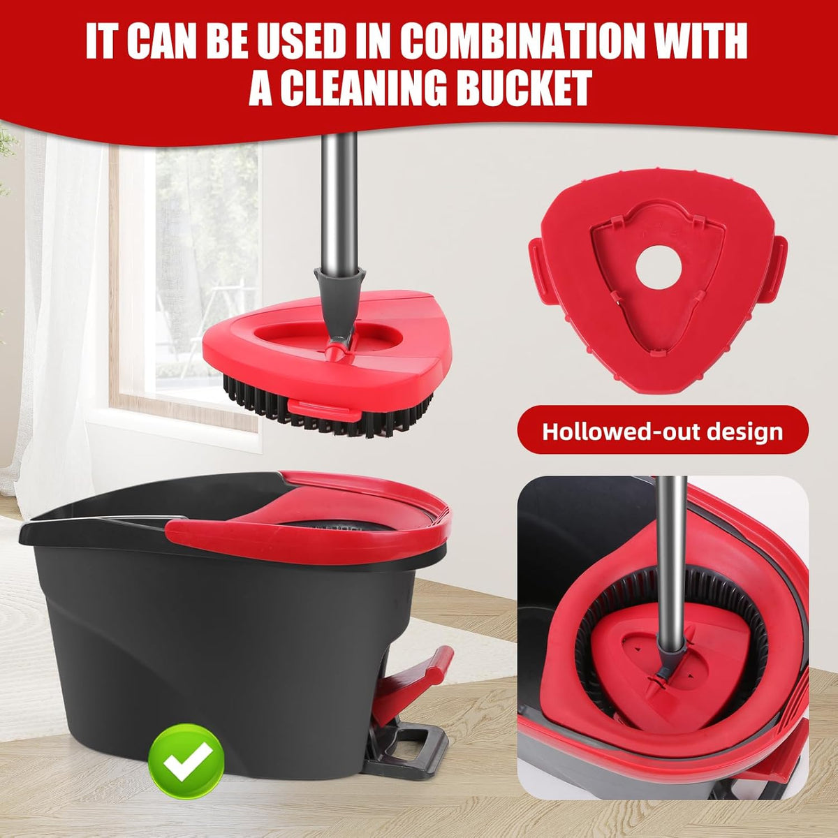 2 Pcs Full-Coverage Spin Mop Scrub Brush Head and 1 Mop Base Part Replacement for Oceda EasyWring 1