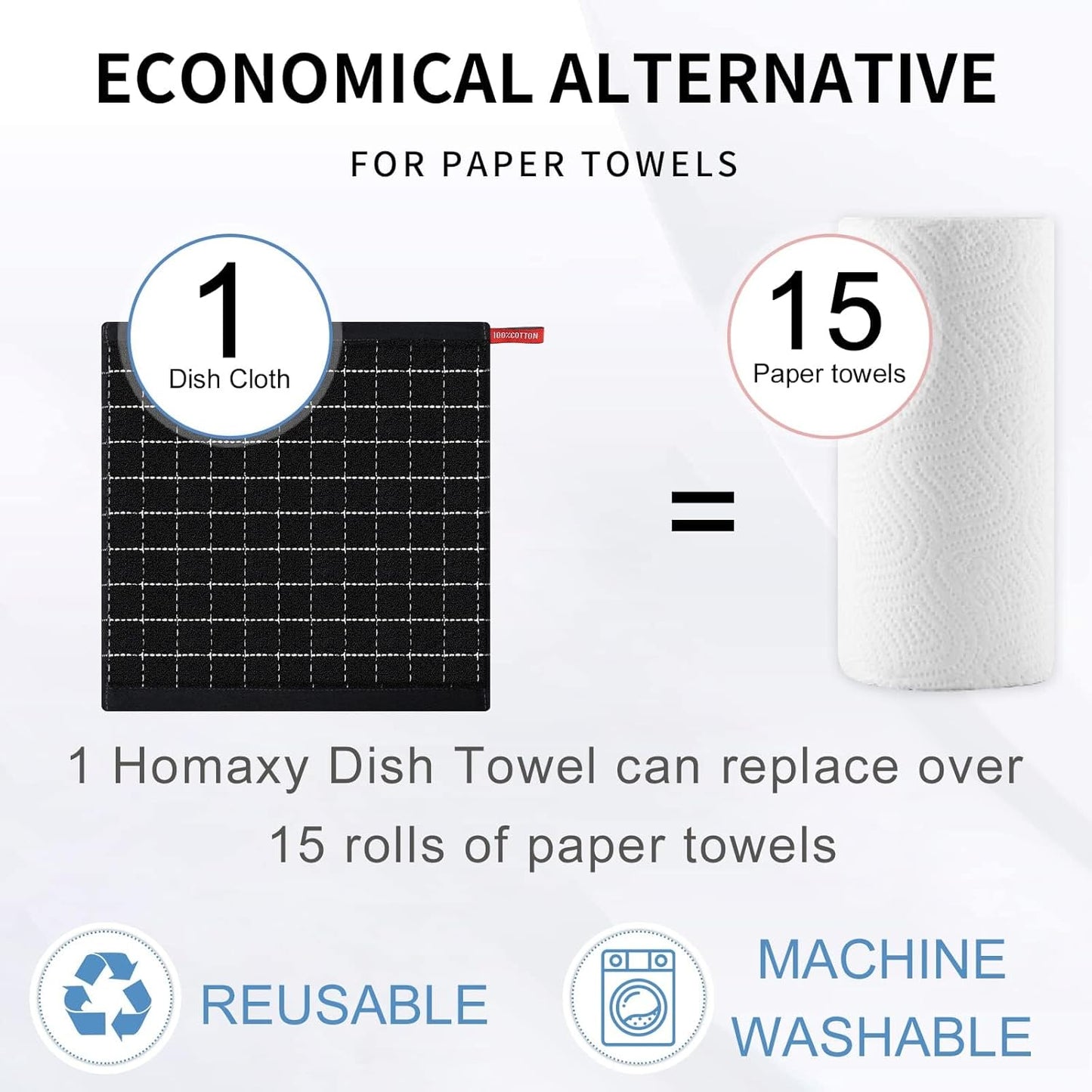 Homaxy 100% Cotton Terry Kitchen Dish Cloths, Ultra Soft and Absorbent Dish Towels for Kitchen