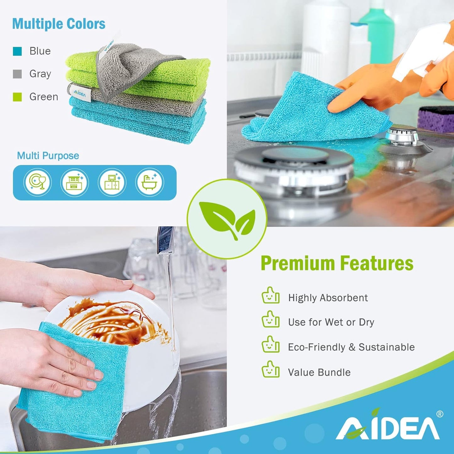 AIDEA Microfiber Cleaning Cloth-50PK, Soft Microfiber Towels for Cars, Absorbent Cleaning Rags